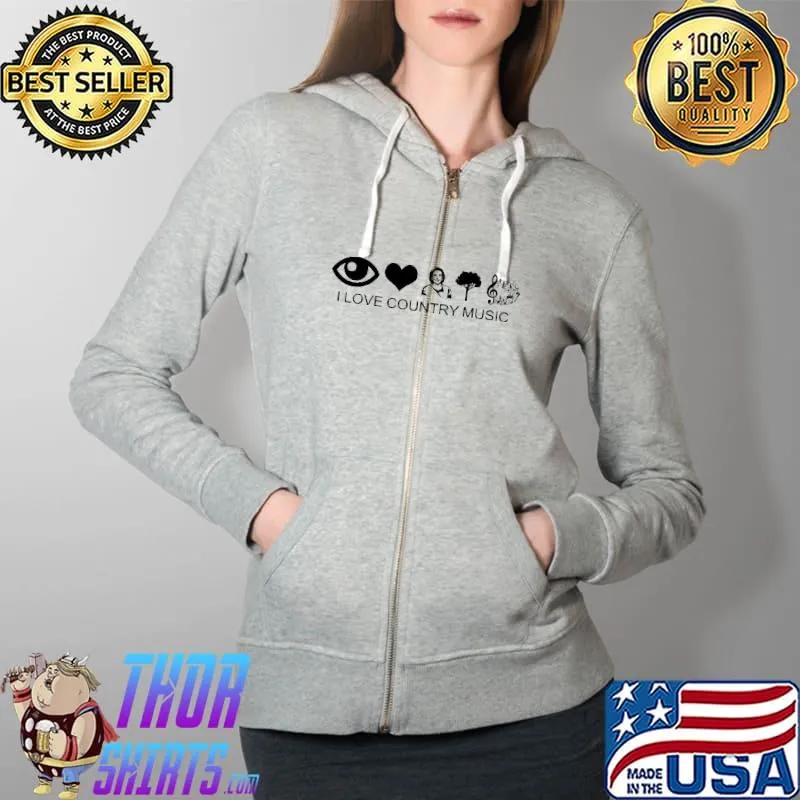 I Love Country Music Eyes Heart Shirt Full Zip Hooded