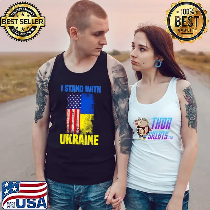 I Stand With Ukraine Support Ukrainian American USA Flag T- Tank Top