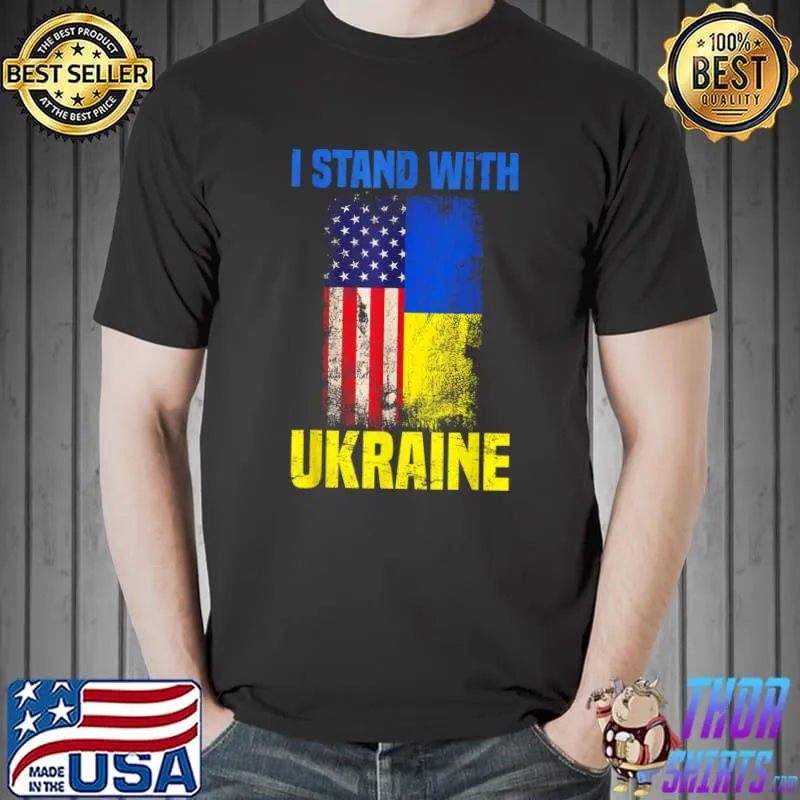I Stand With Ukraine Support Ukrainian American USA Flag T- Unisex