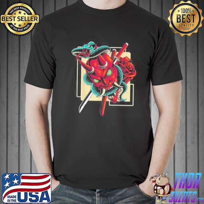 Japan anime mask kitsune style samuraI onI monster shirt