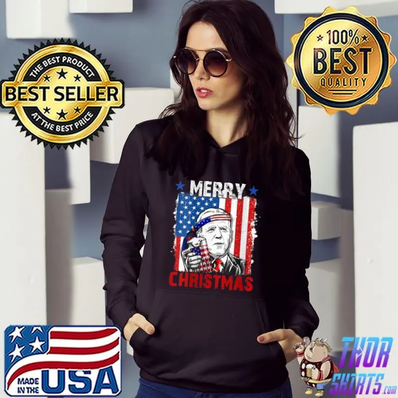 Joe Biden Merry Christmas Confused 4th Of July USA Flag T-shirt