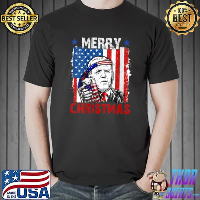 Joe Biden Merry Christmas Confused 4th Of July USA Flag T- Unisex
