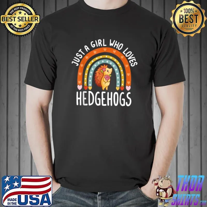 Just A Girl Who Loves Hedgehogs Rainbow Cute Hedgehog Lover T-Shirt
