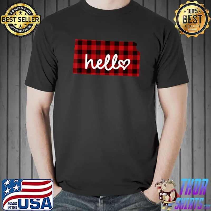 Kansas Home Roots State Heart Red Plaid Hello T-Shirt