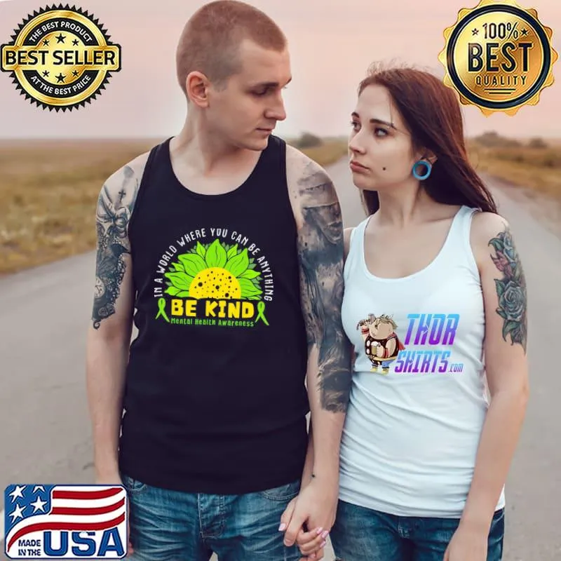 Kind Green Ribbon Sunflower Mental Health Awareness T-Shirt Tank Top