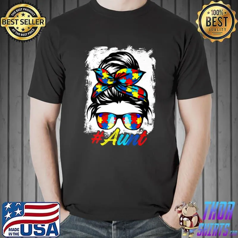 Messy Bun Bandana Aunt Ladies Girls Women Autism Awareness Premium T-Shirt
