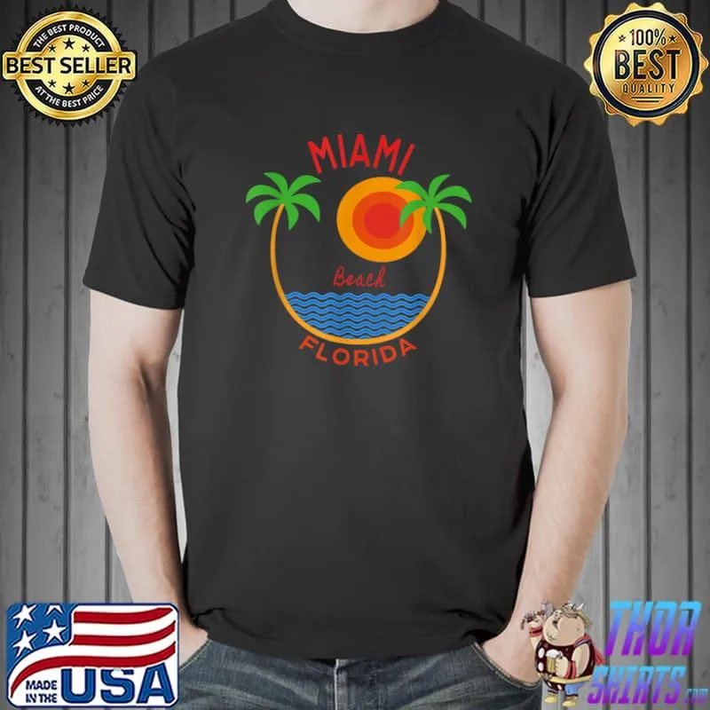 Miami Beach Sunset Original Florida Beach Novelty Palm Tree T-Shirt