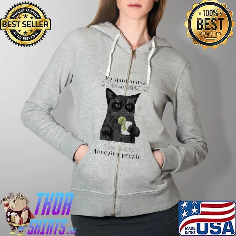 My spirit animal is a grumpy drunk cat who slaps annoying people cat Full Zip Hooded