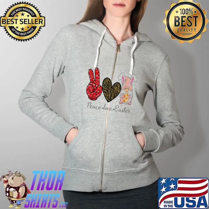 Peace Love Easter Gnome Leopard Graphic Easter Day T-Shirt Full Zip Hooded