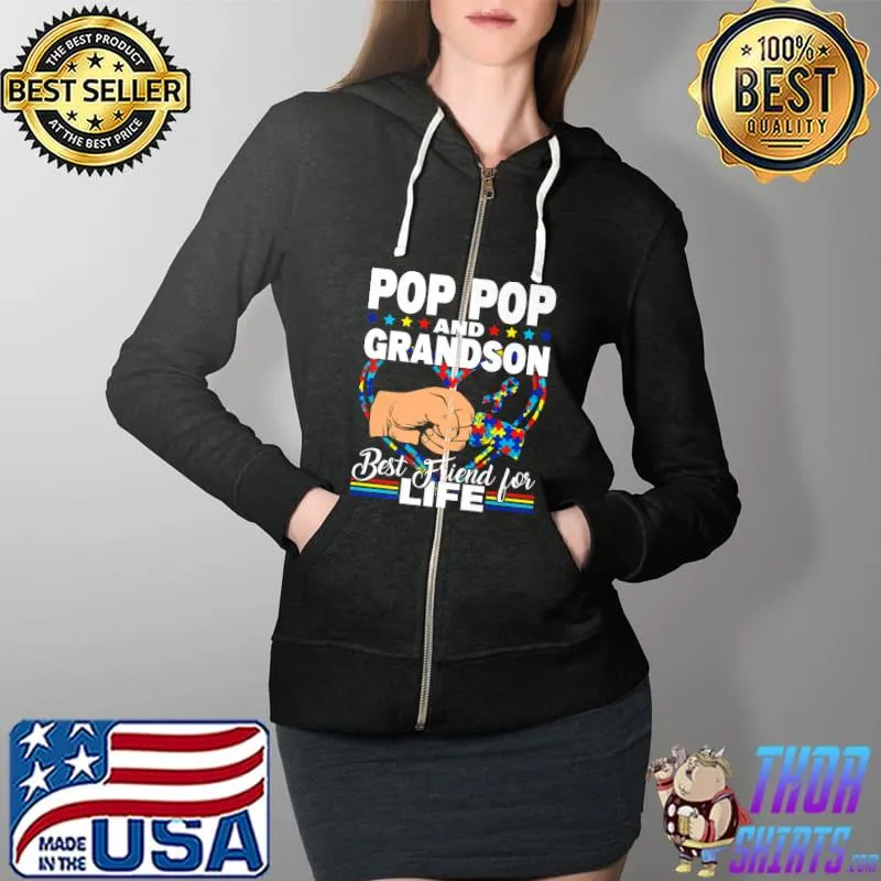 Pop Pop And Grandson Best Friend For Life-Autism Grandpa Men Premium T-Shirt Full Zip Hooded