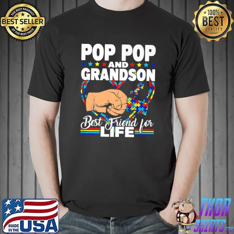 Pop Pop And Grandson Best Friend For Life-Autism Grandpa Men Premium T-Shirt Unisex