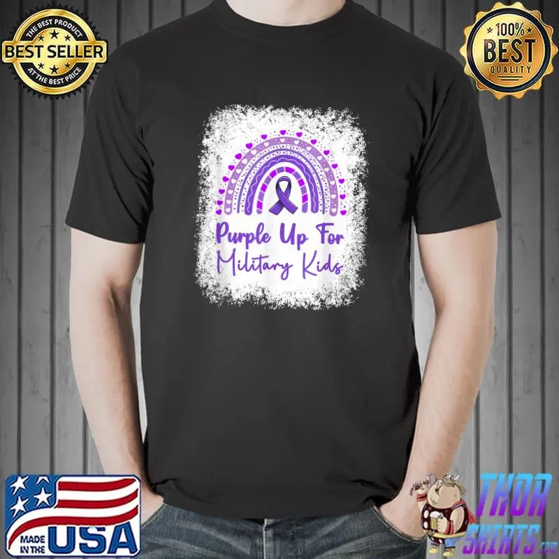 Purple Up For Kids Military Child Month Bleached Rainbow T-Shirt