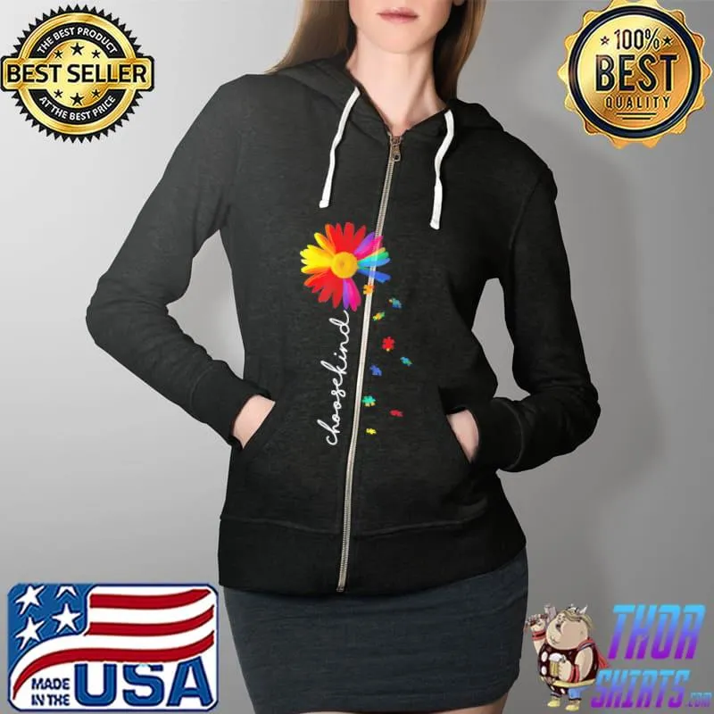 Puzzle Ribbon Choose Kind Autism Awareness Month T-Shirt Full Zip Hooded