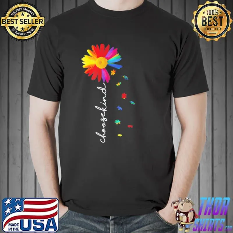 Puzzle Ribbon Choose Kind Autism Awareness Month T-Shirt Unisex