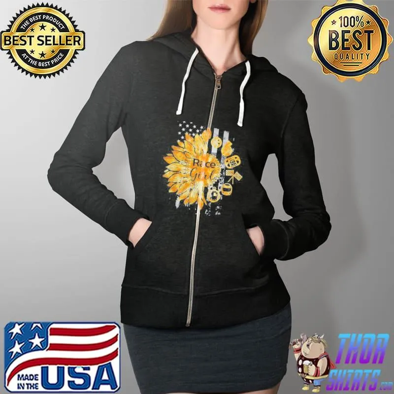Race girl sunflower American flag Full Zip Hooded