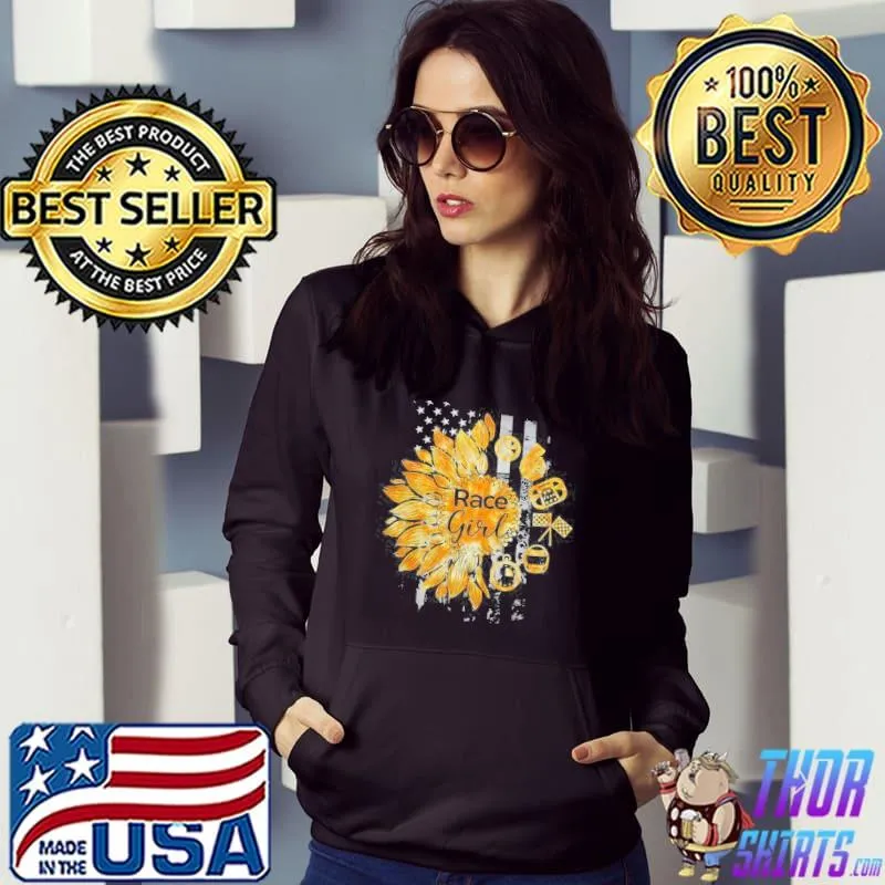 Race girl sunflower American flag shirt