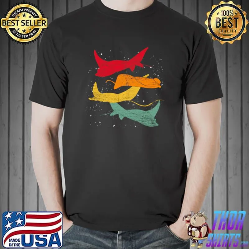 Retro Stingray Scuba Diver Aquarium Ocean Animal Manta Ray T-shirt