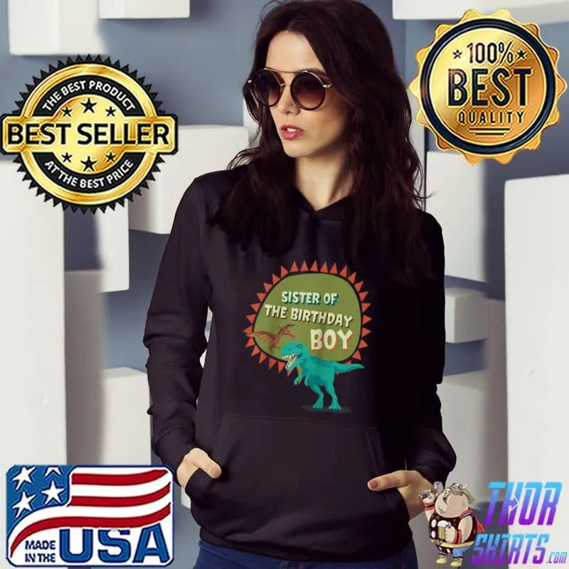 Sister Of The Birthday Boy Dinosaur Theme Matching Family T- Hoodie