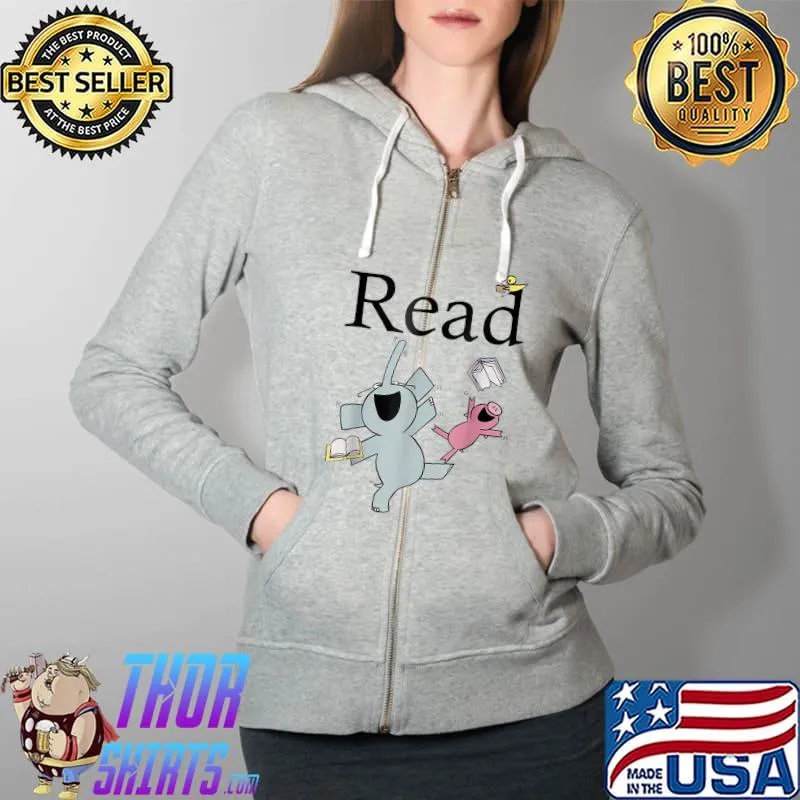 Teacher Library Read Book Club Piggie Elephant Pigeons Funny T-Shirt Full Zip Hooded