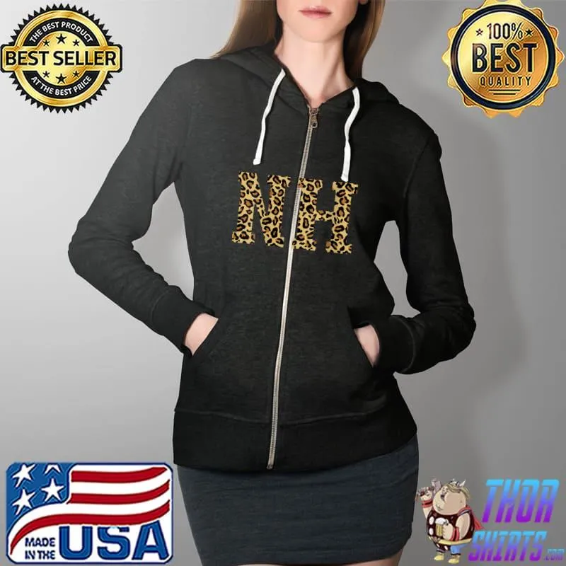 Top Leopard New Hampshire State Pride Custom State Letters T- Full Zip Hooded