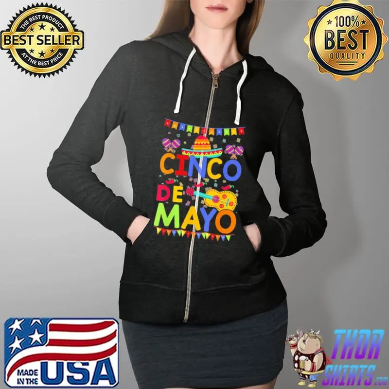 Vintage Cinco De Mayo Mexico Guitar T-Shirt Full Zip Hooded