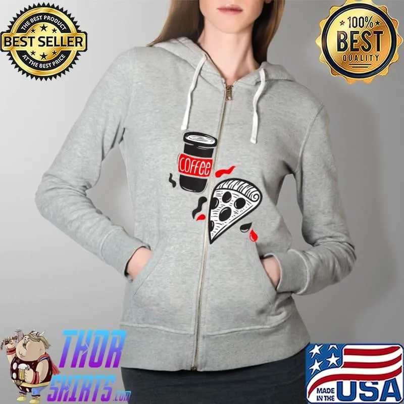 Vintage Coffee & Pizza lovers - Doodles Pizza & Coffee T-Shirt Full Zip Hooded