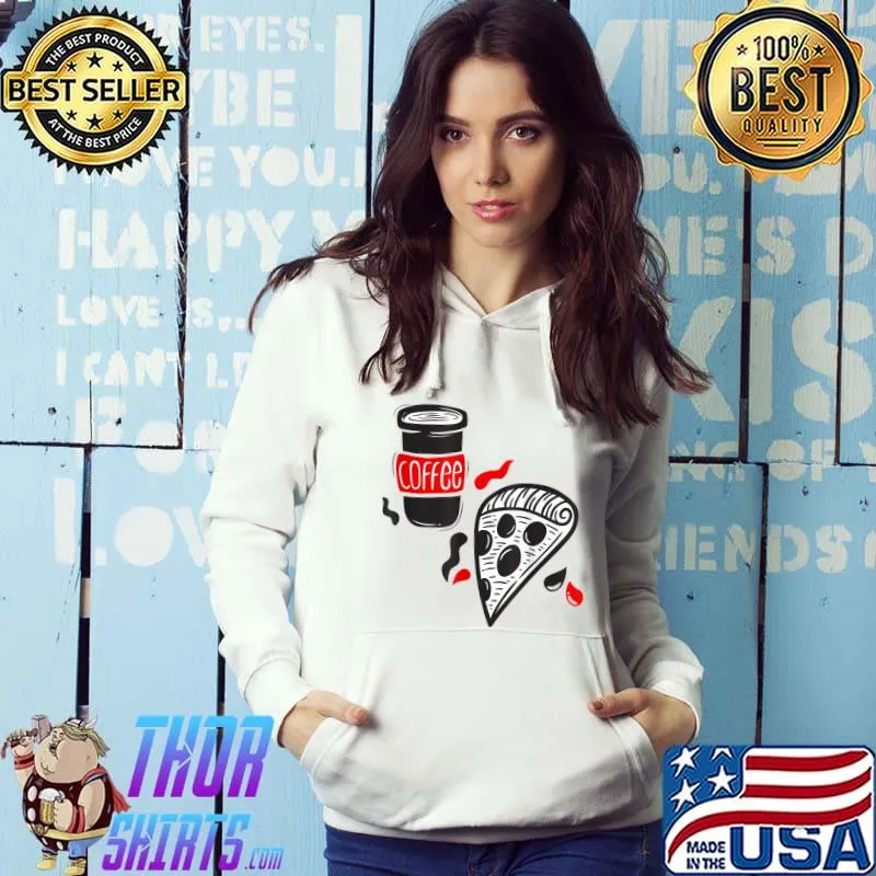 Vintage Coffee & Pizza lovers - Doodles Pizza & Coffee T-Shirt Hoodie