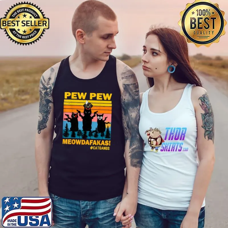 Vintage Retro Black Cat Pew Pew Meowdafakas T-Shirt