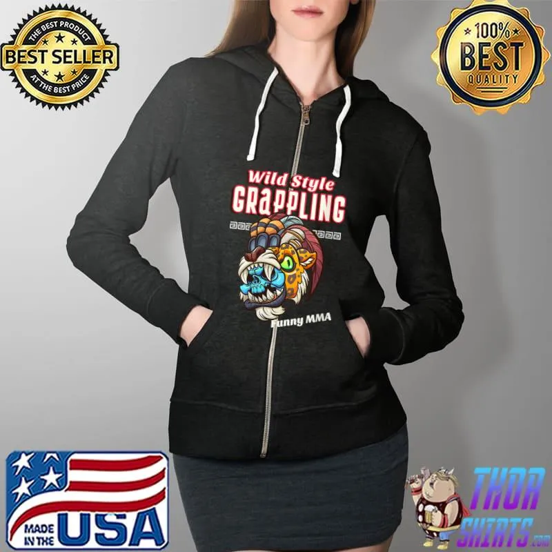 Wild Style Grappling Skull Tiger, Jiu-Jitsu, MMA, Muay Thai T-Shirt Full Zip Hooded