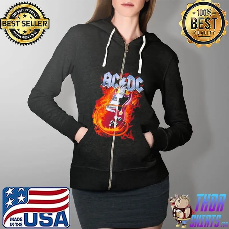 ACDC Guitar Fire Shirt Full Zip Hooded