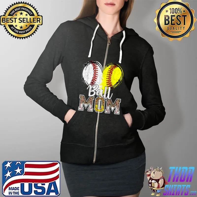Ball Mom Heart Baseball Softball Mama Women Mothers Day 2022 T-Shirt Full Zip Hooded