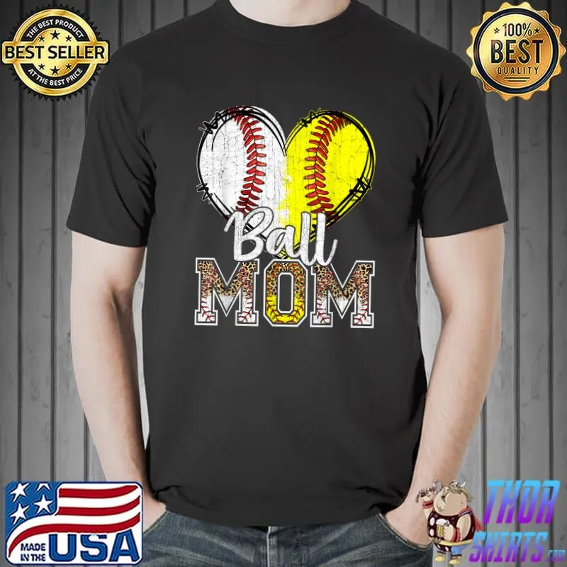 Ball Mom Heart Baseball Softball Mama Women Mothers Day 2022 T-Shirt