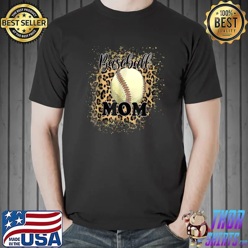 Basaball Mom Leopard Pattern Mother's Day Tee Baseball Lover T-Shirt Unisex