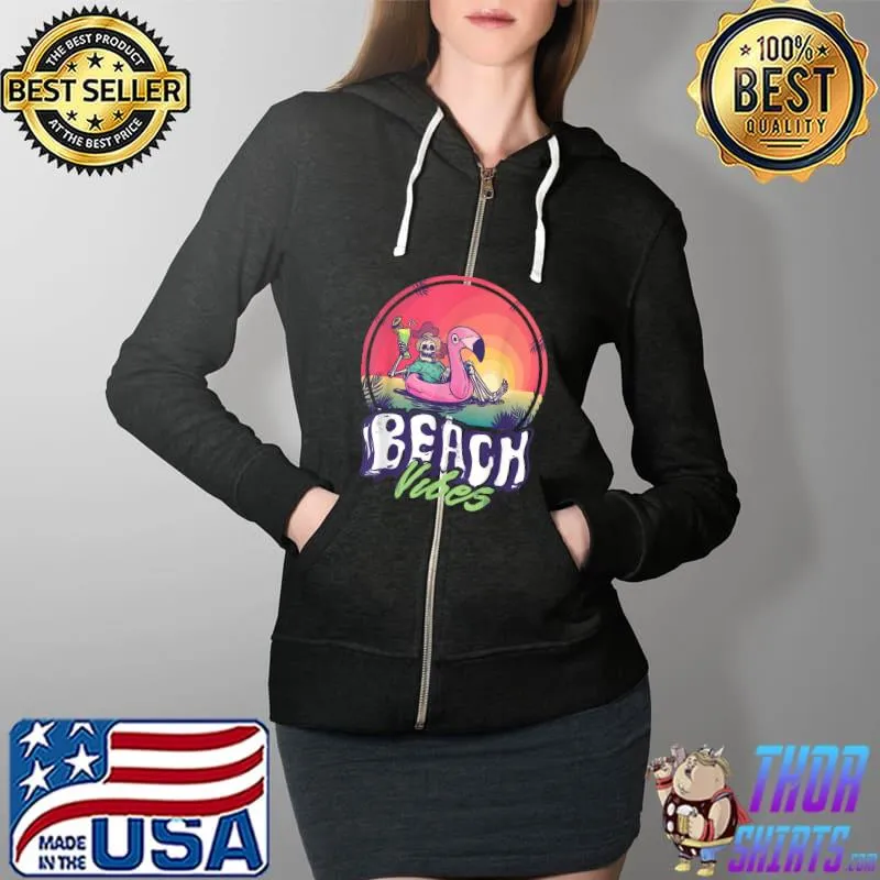California city Santa Cruz Surfing Beach Vibes Flamingo T-Shirt Full Zip Hooded