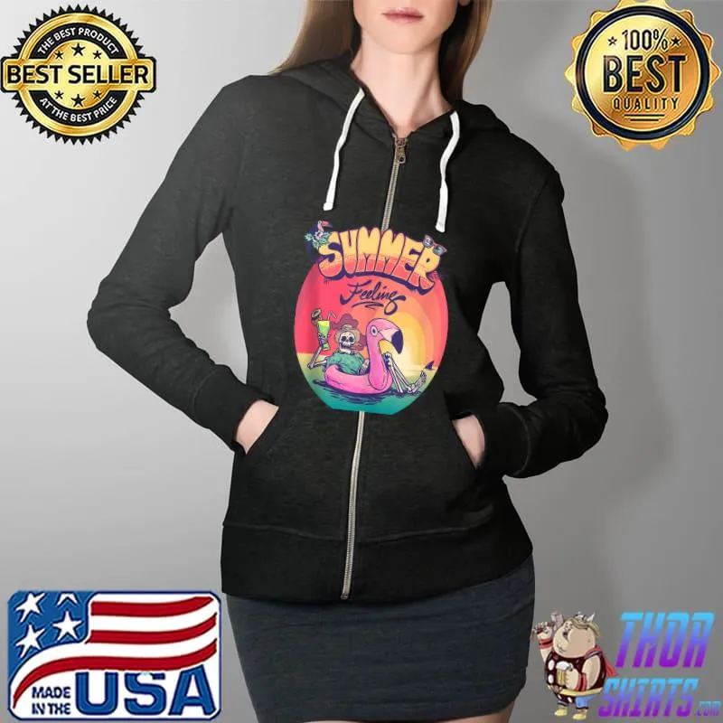 Cute Summer Vibes E Boy E Girl Skeleton Flamingo Inflatable T- Full Zip Hooded