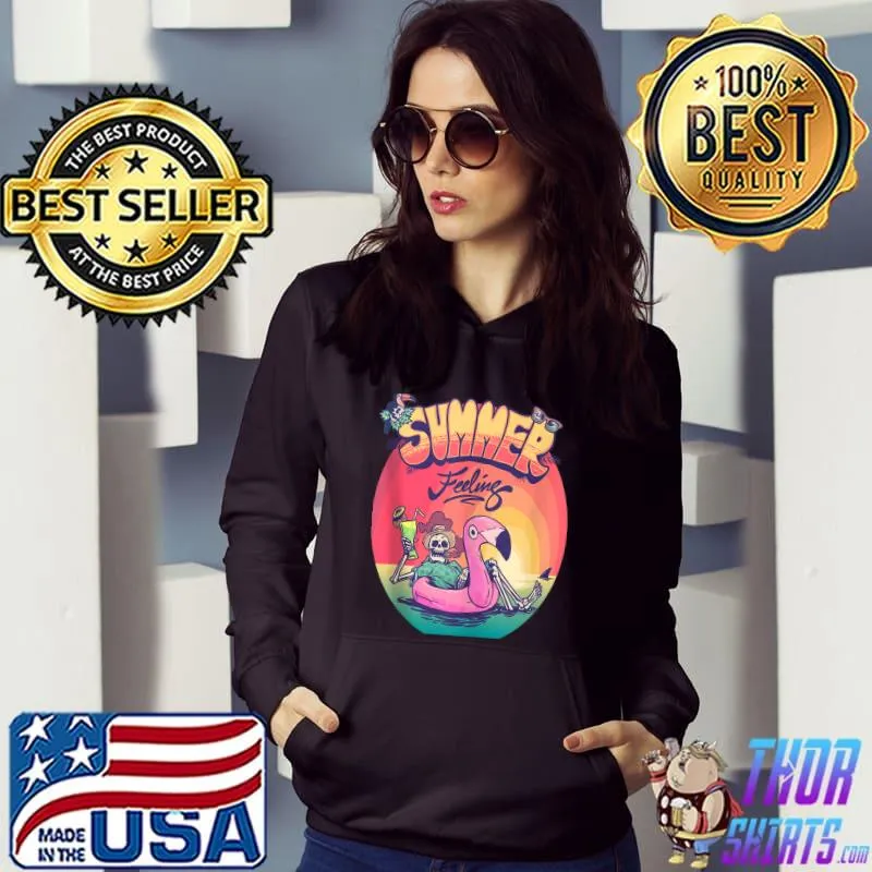 Cute Summer Vibes E Boy E Girl Skeleton Flamingo Inflatable T- Hoodie