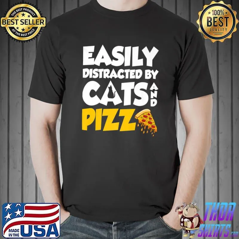 Easily Distracted By Cats And Pizza Cute Cat And Pizza Lover Premium T-Shirt