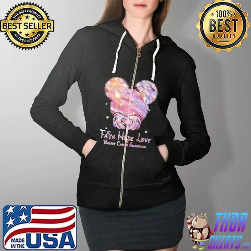 Faith Hope Love Breast Cancer Awareness Mickey Shirt Full Zip Hooded