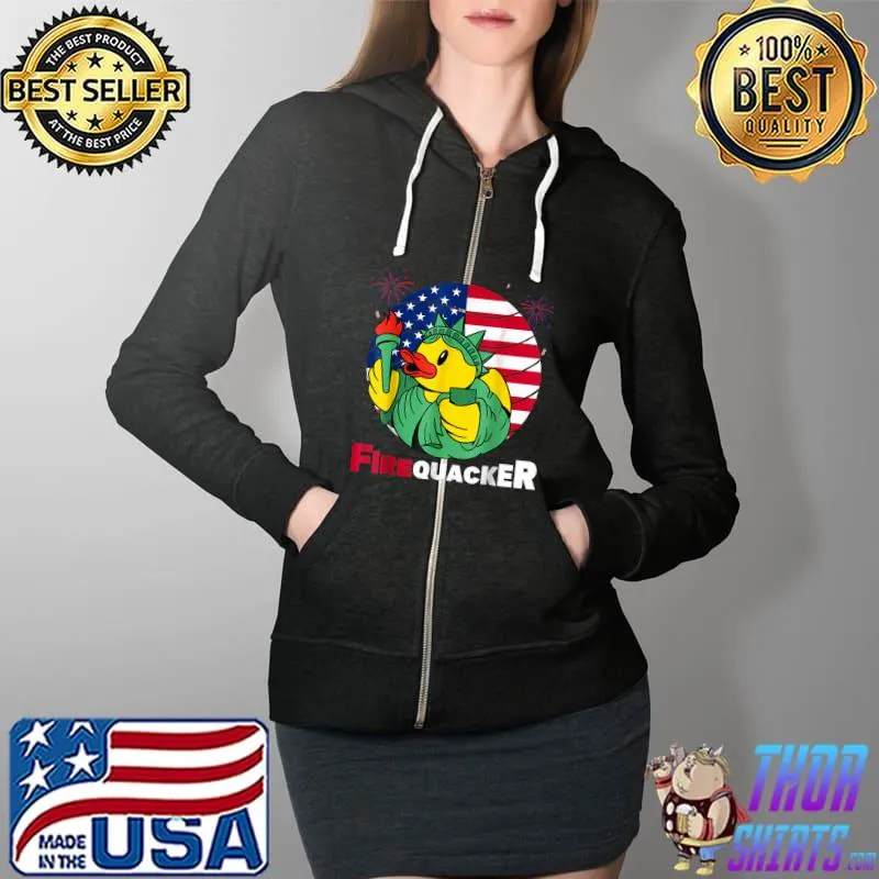 Fourth of July USA Patriotic Firecracker Rubber Duck T-Shirt Full Zip Hooded