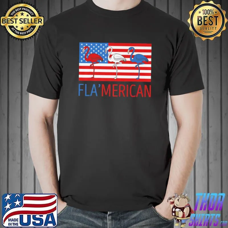 Funny Flamingo lovers 4th of July USA Flag Flamerican Premium T-Shirt