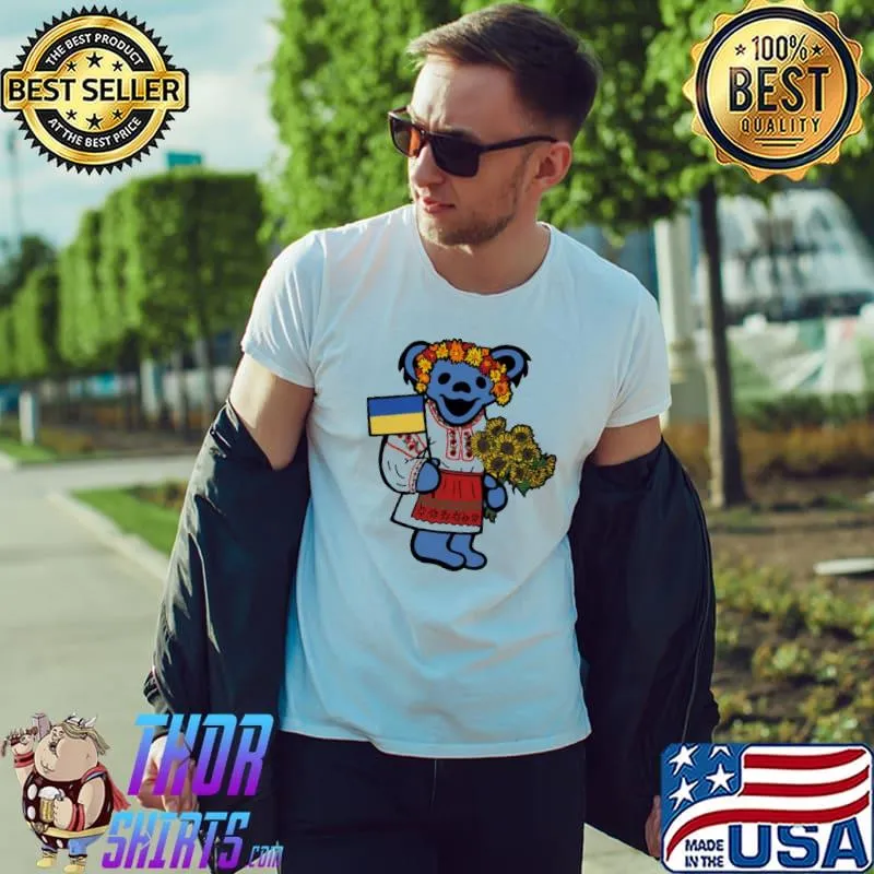 Grateful dead bear sunflowers ukraine flag shirt