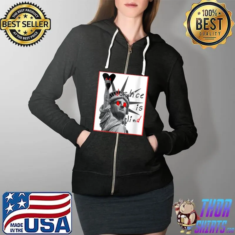 Lady Justice Is Blind New York Black Red Designer T-Shirt Full Zip Hooded
