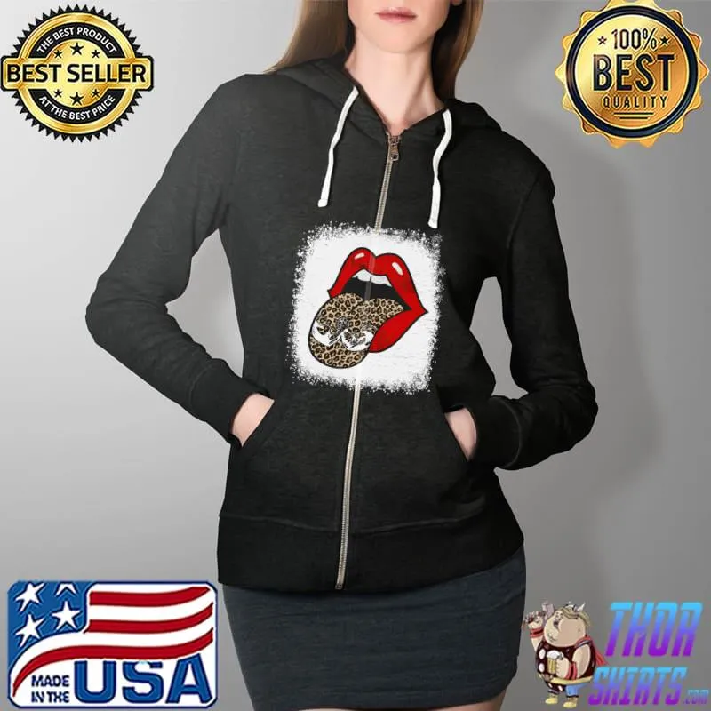 Leopard Print Lips Wrestling Mom Mothers Day Bleached T-Shirt Full Zip Hooded