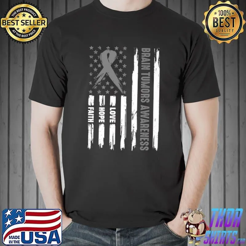 LOVE HOPE FAITH American Flag Brain Tumors Awareness Premium T-Shirt