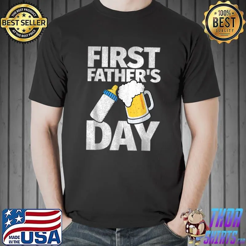 Mens First Father's Day Gift Beer Baby Bottle Daddy T-Shirt Unisex