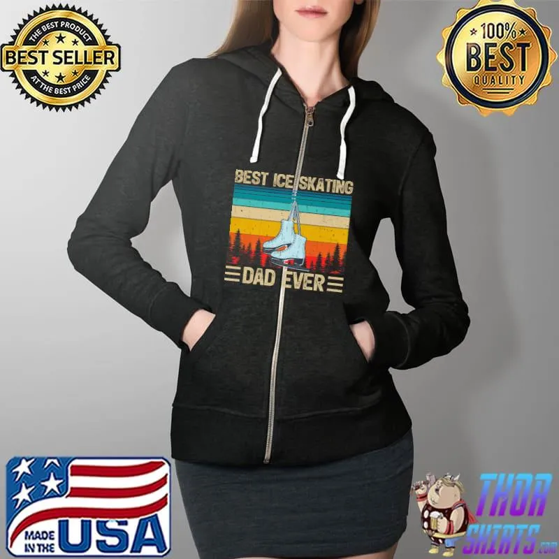Mens Funny Vintage Retro Best Ice Skating Dad Ever Father's Day Premium T-Shirt Full Zip Hooded