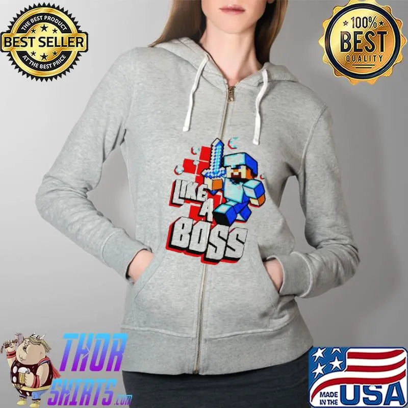 Minecraft Like A Boss TShirt Full Zip Hooded