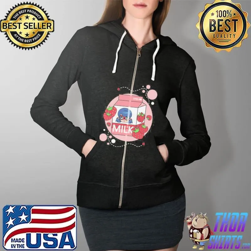 Miraculous ladybug cat noir strawberry milk jersey short sleeve Full Zip Hooded