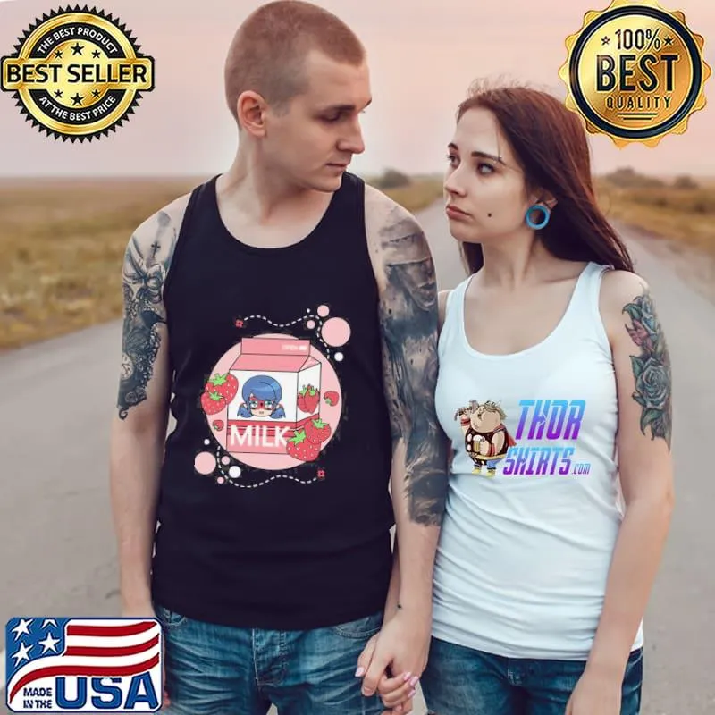 Miraculous ladybug cat noir strawberry milk jersey short sleeve Tank Top
