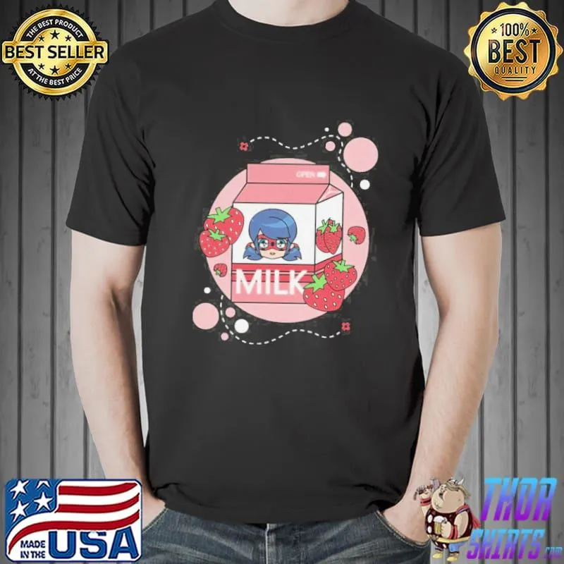 Miraculous ladybug cat noir strawberry milk jersey short sleeve shirt
